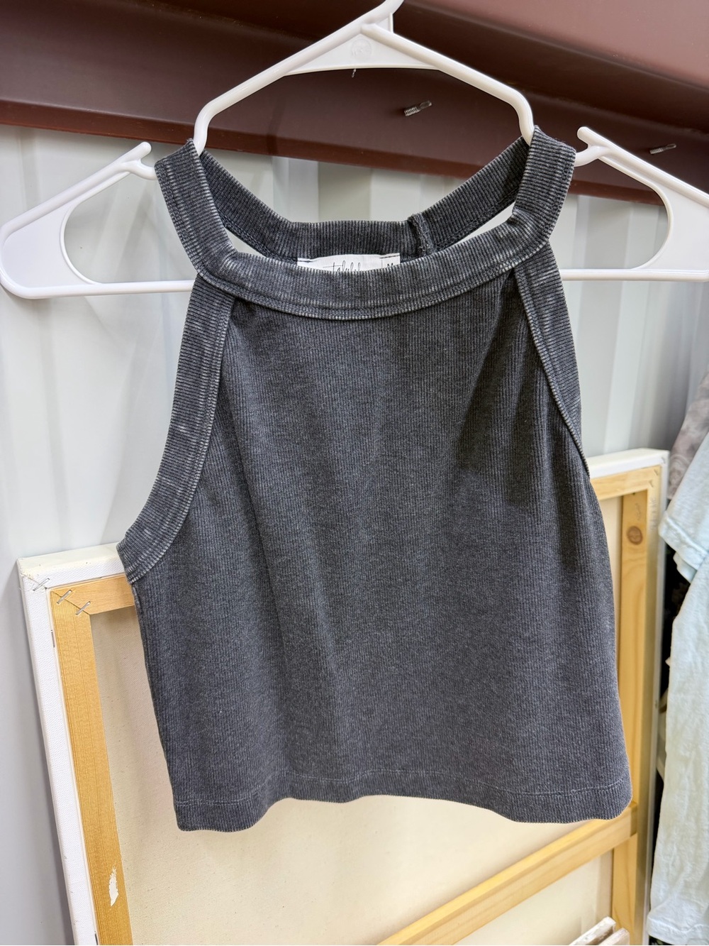 Talulah | Ribbed Cropped Charcoal Tank Top, size M